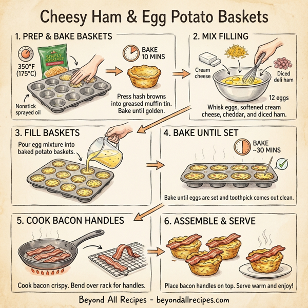 Cheesy Ham & Egg Potato Baskets instructions