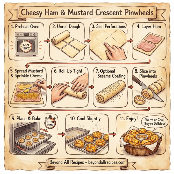 Cheesy Ham & Mustard Crescent Pinwheels instructions