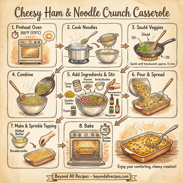 Cheesy Ham & Noodle Crunch Casserole instructions