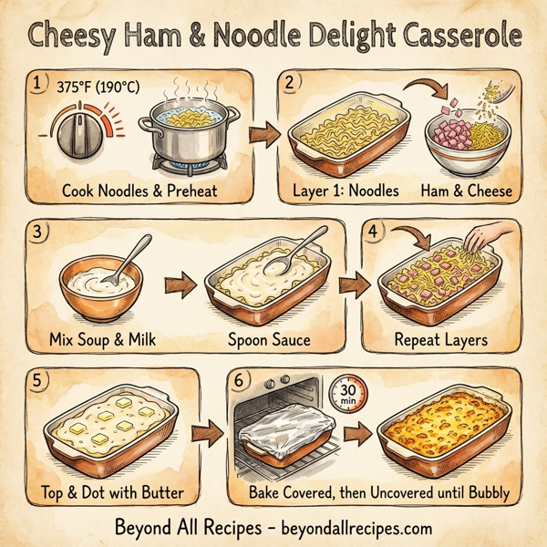 Cheesy Ham & Noodle Delight Casserole instructions