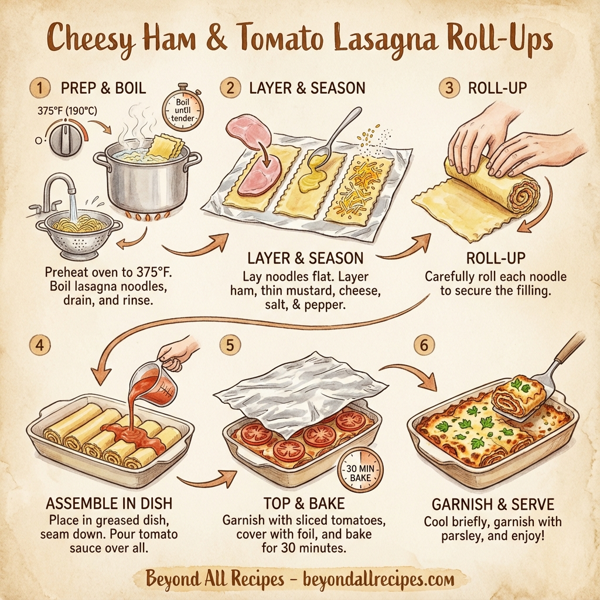 Cheesy Ham & Tomato Lasagna Roll-Ups instructions