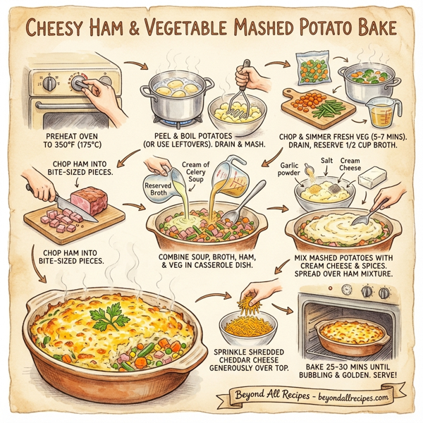 Cheesy Ham & Vegetable Mashed Potato Bake instructions