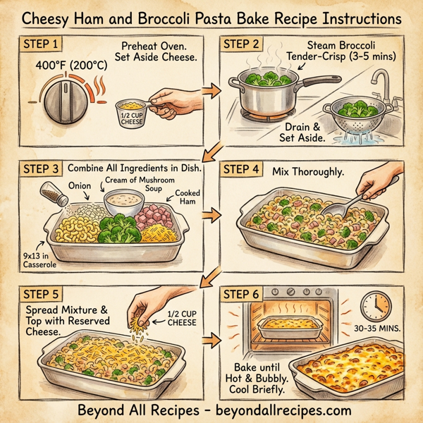 Cheesy Ham and Broccoli Pasta Bake instructions