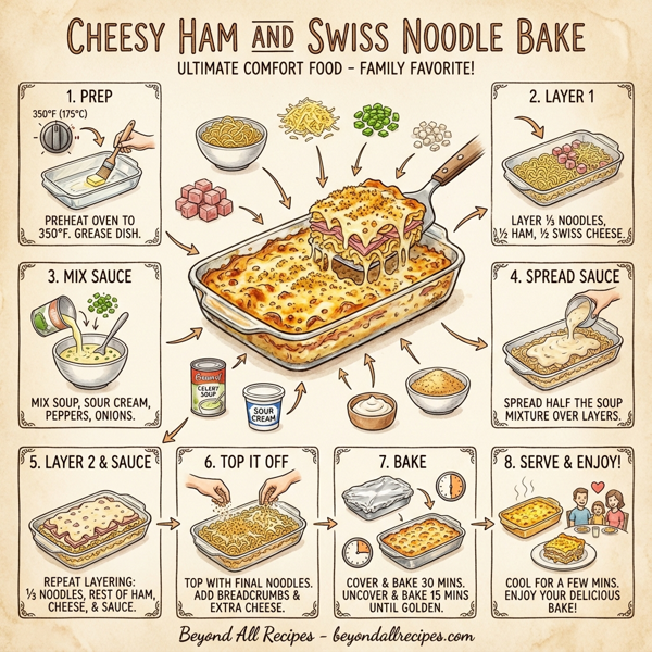 Cheesy Ham and Swiss Noodle Bake instructions