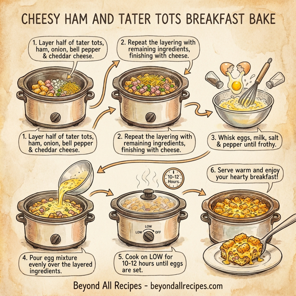 Cheesy Ham and Tater Tots Breakfast Bake instructions
