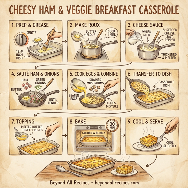 Cheesy Ham and Veggie Breakfast Casserole instructions