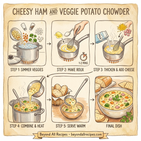 Cheesy Ham and Veggie Potato Chowder instructions