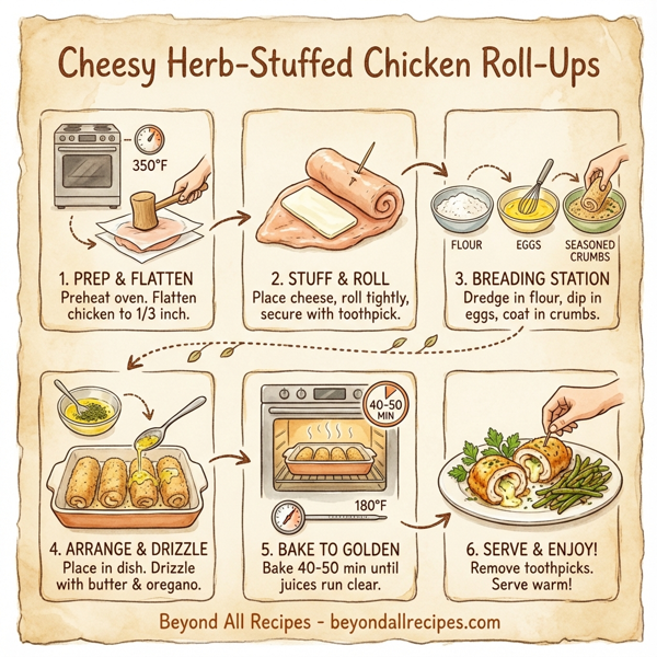 Cheesy Herb-Stuffed Chicken Roll-Ups instructions