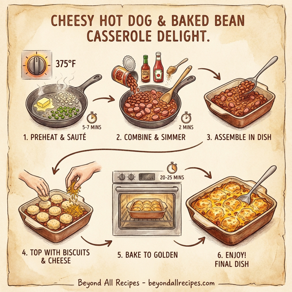 Cheesy Hot Dog & Baked Bean Casserole Delight instructions