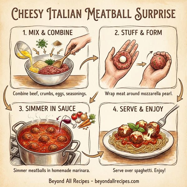 Cheesy Italian Meatball Surprise with Spaghetti instructions