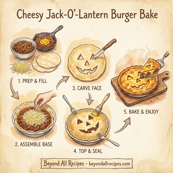 Cheesy Jack-O'-Lantern Burger Bake instructions