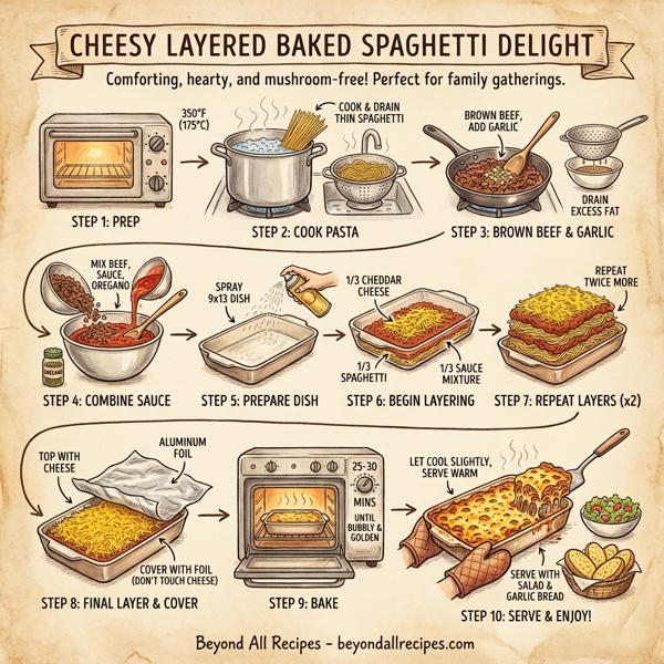 Cheesy Layered Baked Spaghetti Delight instructions