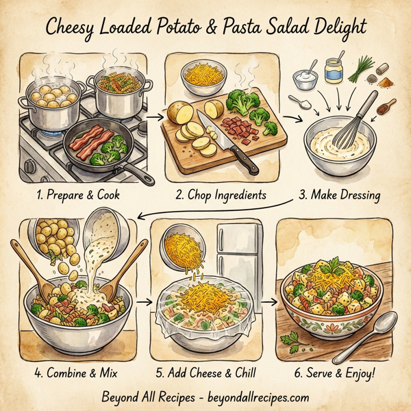 Cheesy Loaded Potato & Pasta Salad Delight instructions