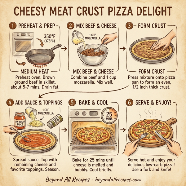 Cheesy Meat Crust Pizza Delight instructions