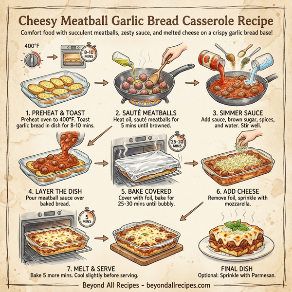 Cheesy Meatball Garlic Bread Casserole instructions