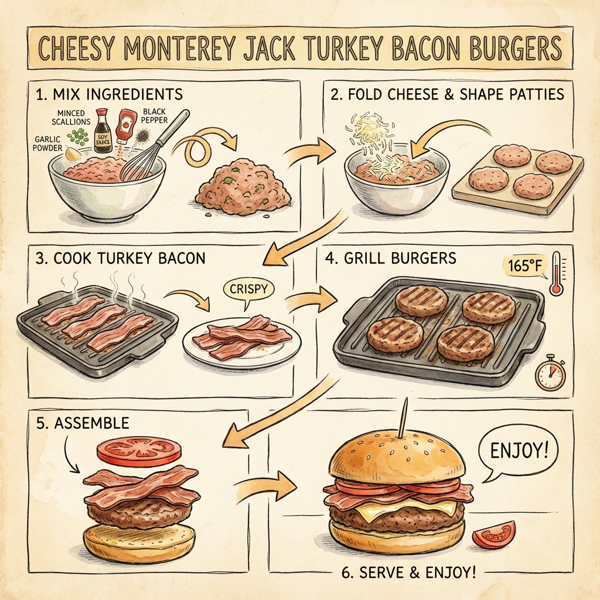 Cheesy Monterey Jack Turkey Bacon Burgers instructions