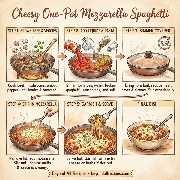 Cheesy One-Pot Mozzarella Spaghetti instructions