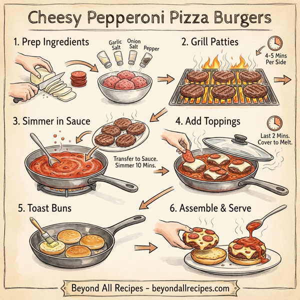 Cheesy Pepperoni Pizza Burgers instructions