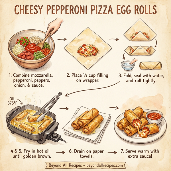 Cheesy Pepperoni Pizza Egg Rolls instructions