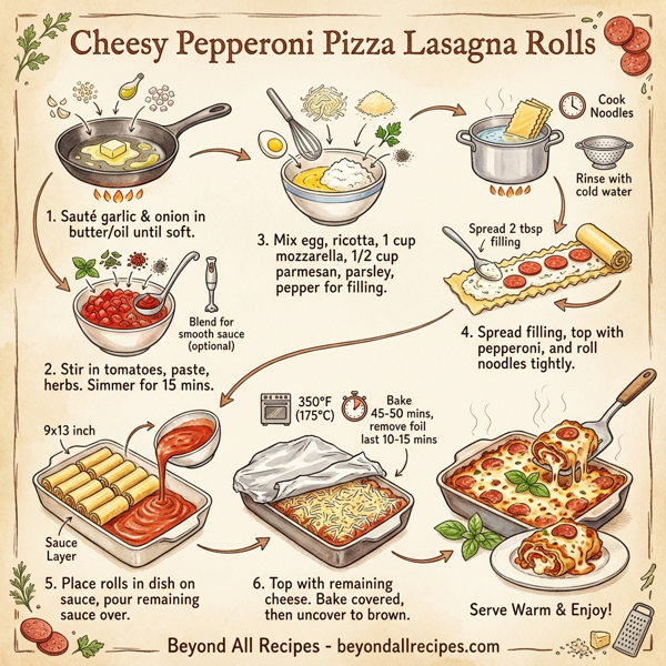 Cheesy Pepperoni Pizza Lasagna Rolls instructions