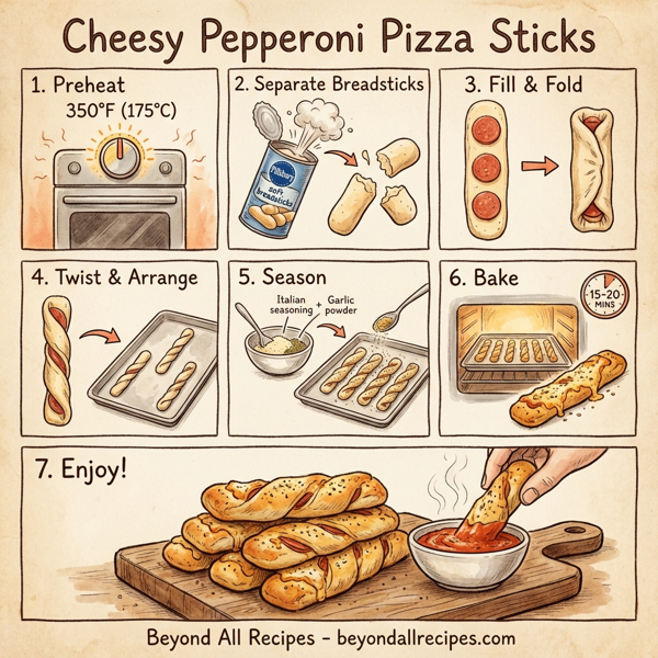 Cheesy Pepperoni Pizza Sticks instructions