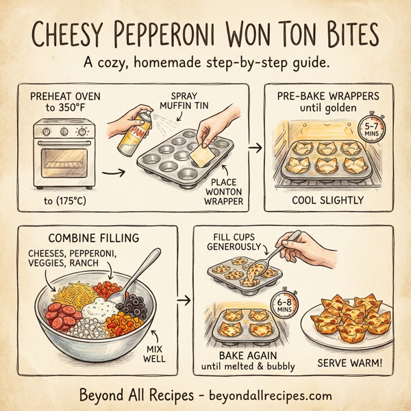 Cheesy Pepperoni Won Ton Bites instructions