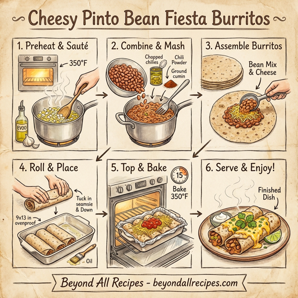Cheesy Pinto Bean Fiesta Burritos instructions