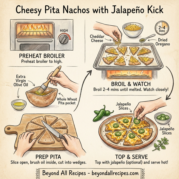 Cheesy Pita Nachos with Jalapeño Kick instructions