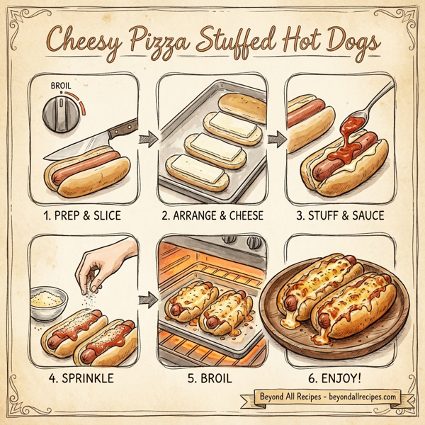 Cheesy Pizza Stuffed Hot Dogs instructions