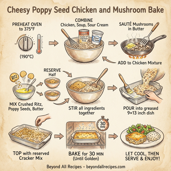 Cheesy Poppy Seed Chicken and Mushroom Bake instructions