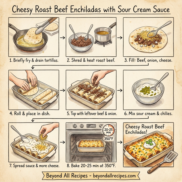 Cheesy Roast Beef Enchiladas with Sour Cream Sauce instructions