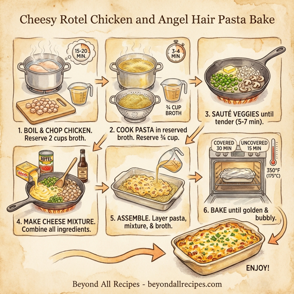 Cheesy Rotel Chicken and Angel Hair Pasta Bake instructions