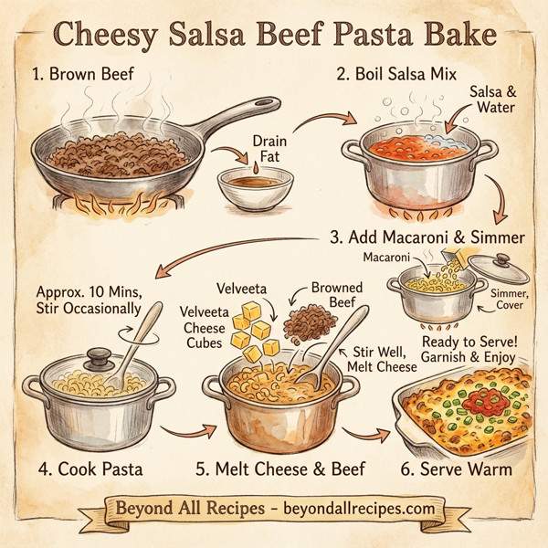 Cheesy Salsa Beef Pasta Bake instructions
