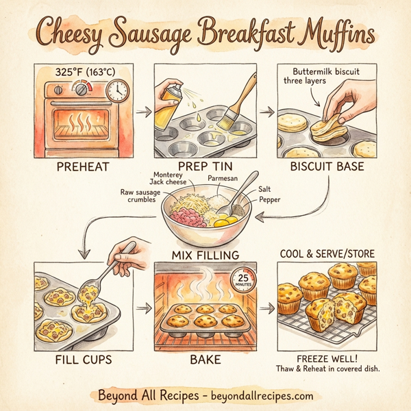 Cheesy Sausage Breakfast Muffins instructions