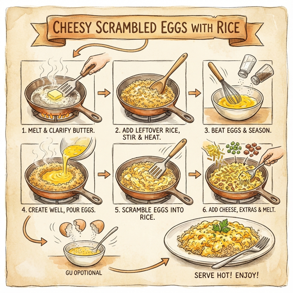 Cheesy Scrambled Eggs with Rice instructions