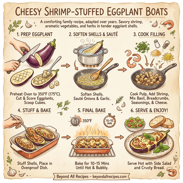 Cheesy Shrimp-Stuffed Eggplant Boats instructions
