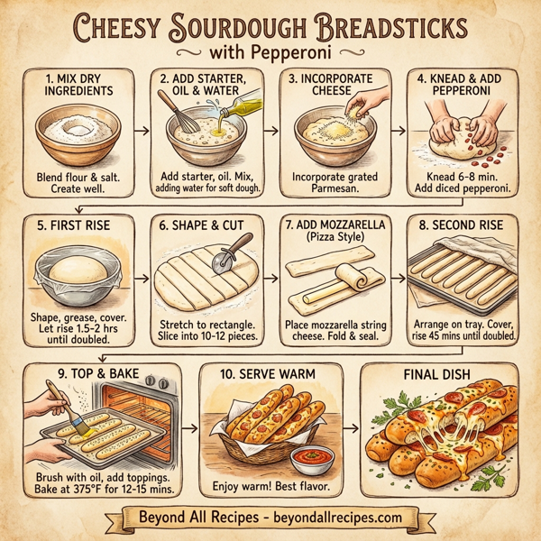 Cheesy Sourdough Breadsticks with Pepperoni instructions