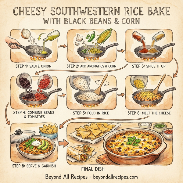 Cheesy Southwestern Rice Bake with Black Beans and Corn instructions