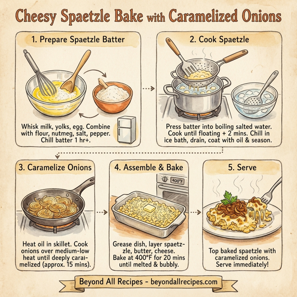 Cheesy Spaetzle Bake with Caramelized Onions instructions