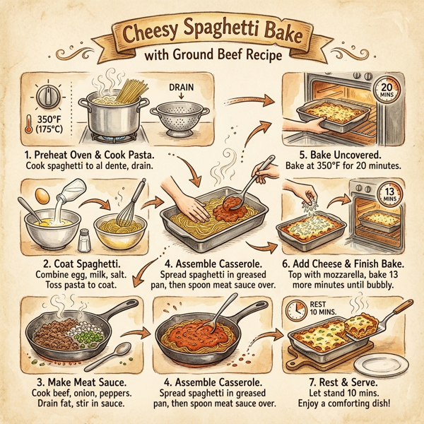 Cheesy Spaghetti Bake with Ground Beef instructions