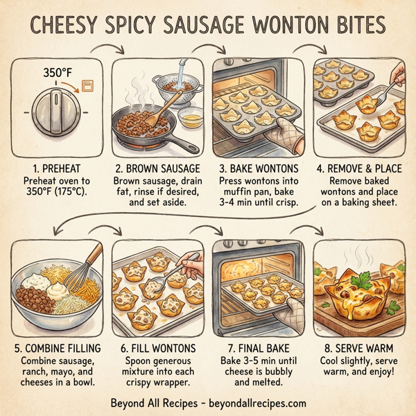 Cheesy Spicy Sausage Wonton Bites instructions