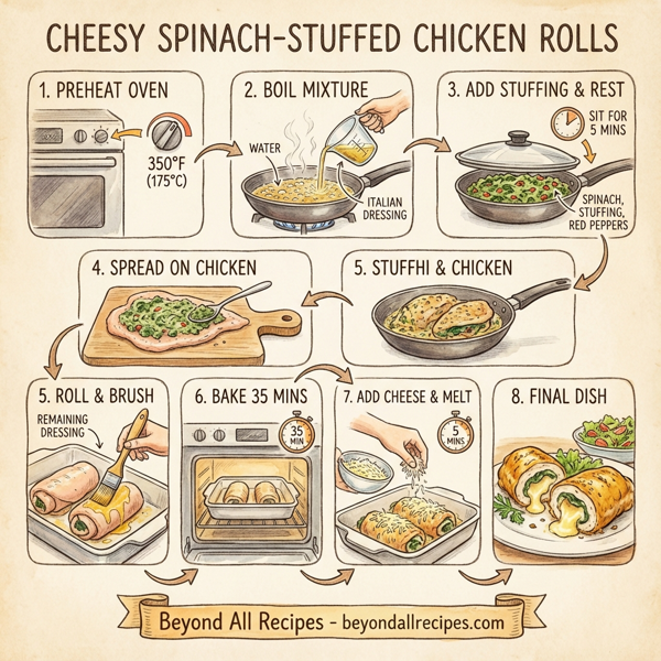 Cheesy Spinach-Stuffed Chicken Rolls instructions