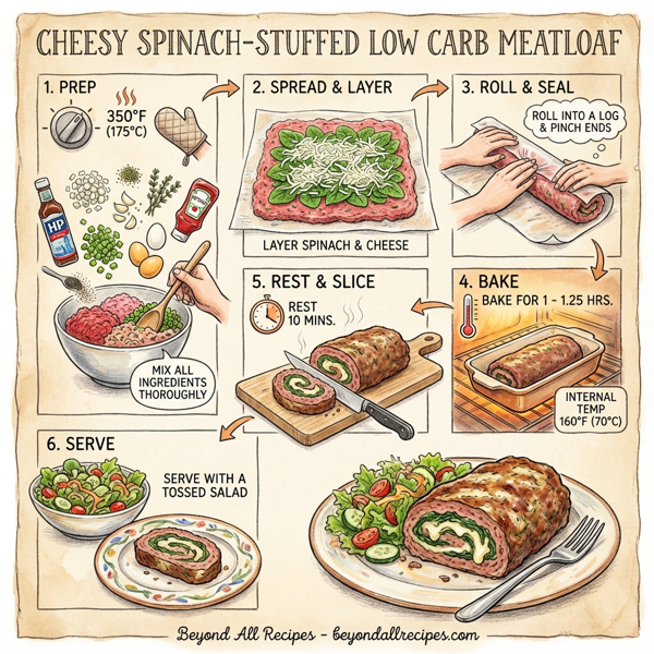 Cheesy Spinach-Stuffed Low Carb Meatloaf instructions