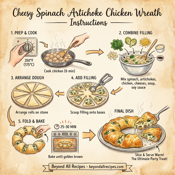 Cheesy Spinach Artichoke Chicken Wreath instructions
