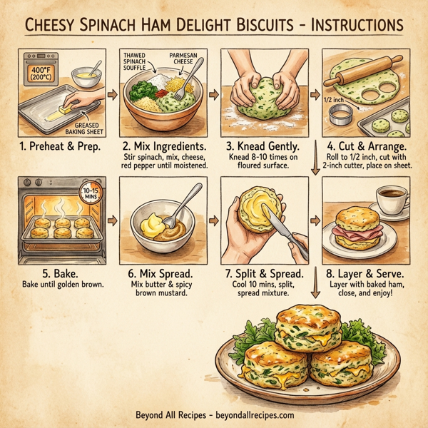 Cheesy Spinach Ham Delight Biscuits instructions