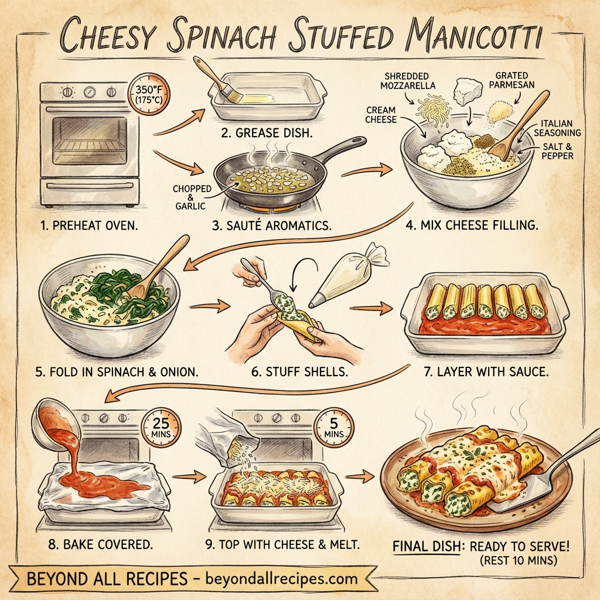 Cheesy Spinach Stuffed Manicotti instructions