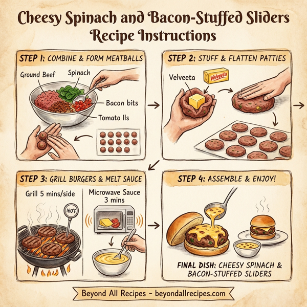 Cheesy Spinach and Bacon-Stuffed Sliders instructions