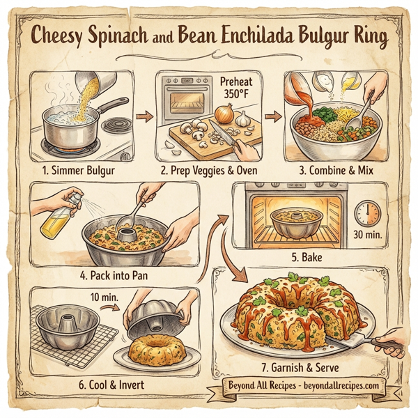 Cheesy Spinach and Bean Enchilada Bulgur Ring instructions