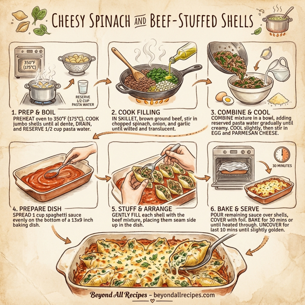 Cheesy Spinach and Beef-Stuffed Shells instructions