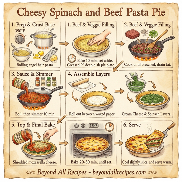 Cheesy Spinach and Beef Pasta Pie instructions